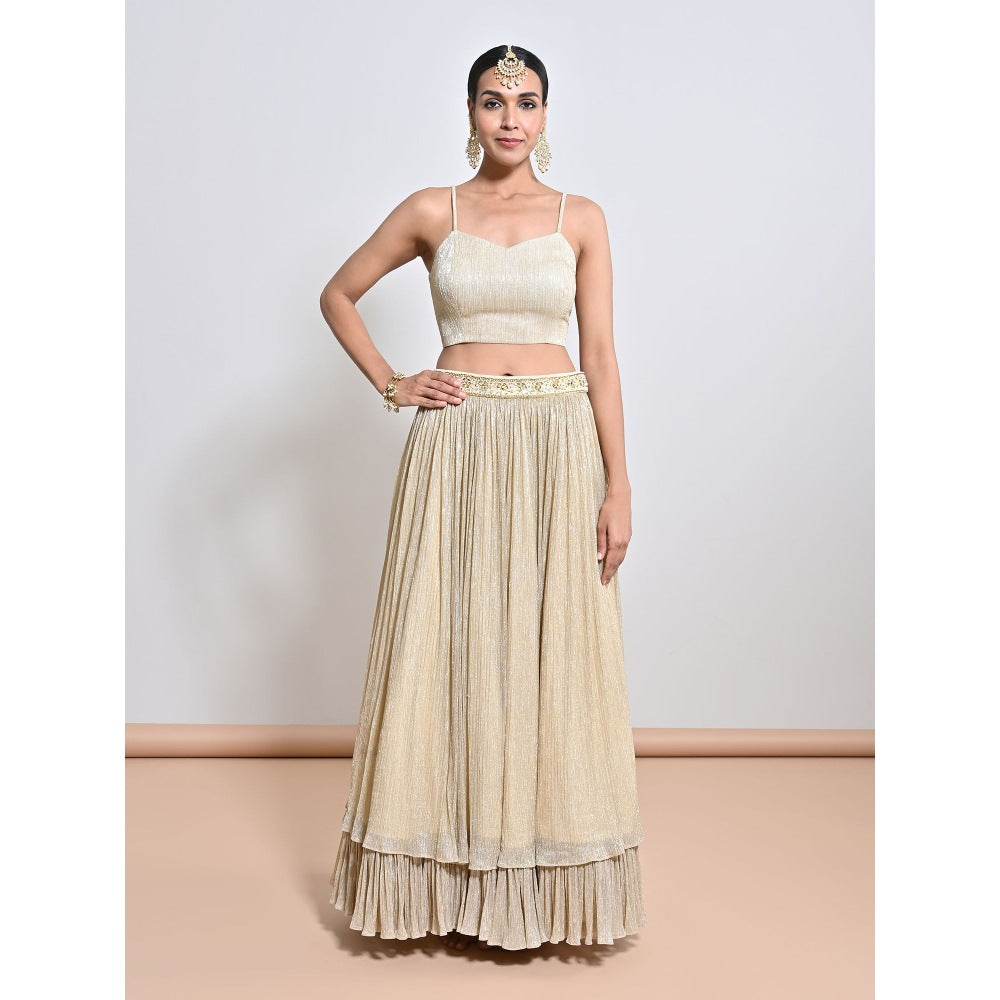 KEITH GOMES Ivory Embroidered Lehenga with Slip and Top