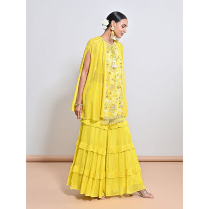 KEITH GOMES Yellow Embroidered Tunic with Sharara and Slip