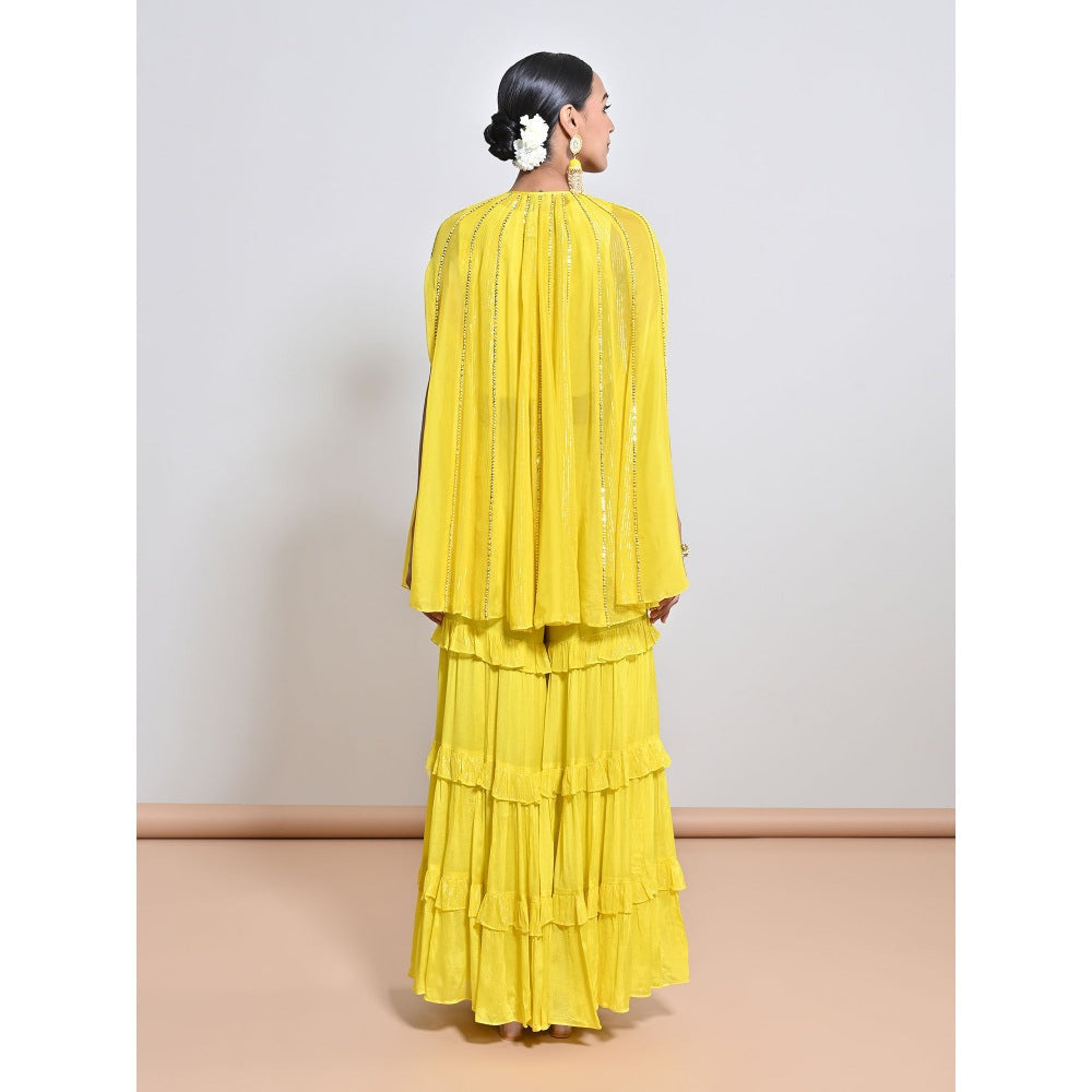 KEITH GOMES Yellow Embroidered Tunic with Sharara and Slip