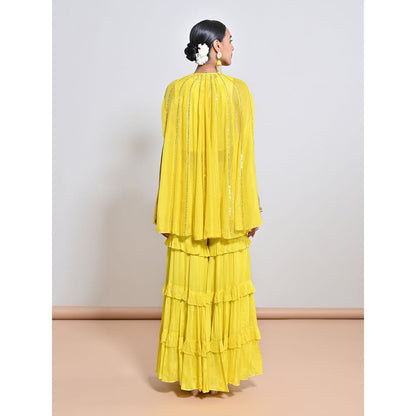 KEITH GOMES Yellow Embroidered Tunic with Sharara and Slip