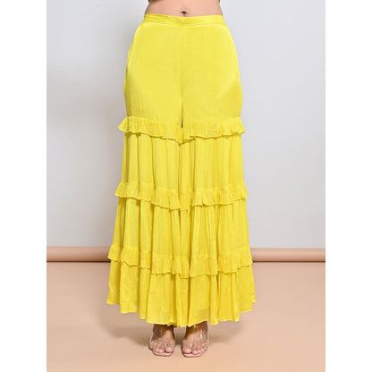 KEITH GOMES Yellow Embroidered Tunic with Sharara and Slip