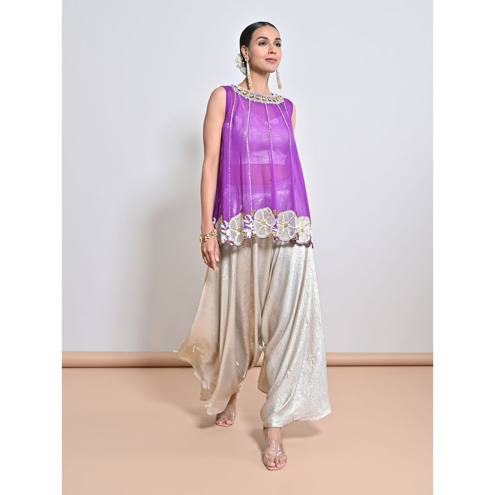 KEITH GOMES Purple Embroidered Top with Blouse and Dhoti
