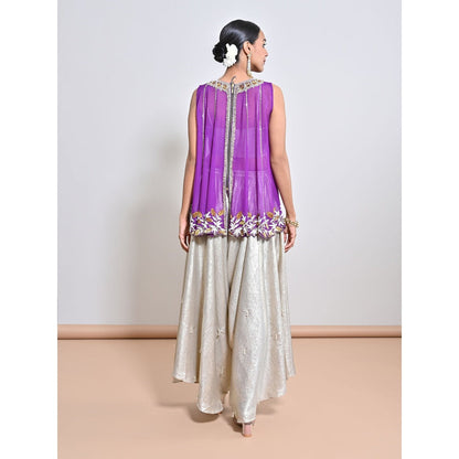 KEITH GOMES Purple Embroidered Top with Blouse and Dhoti