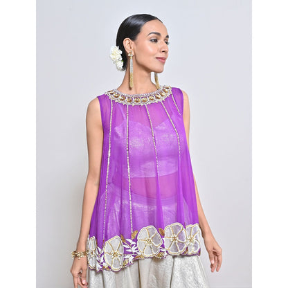 KEITH GOMES Purple Embroidered Top with Blouse and Dhoti