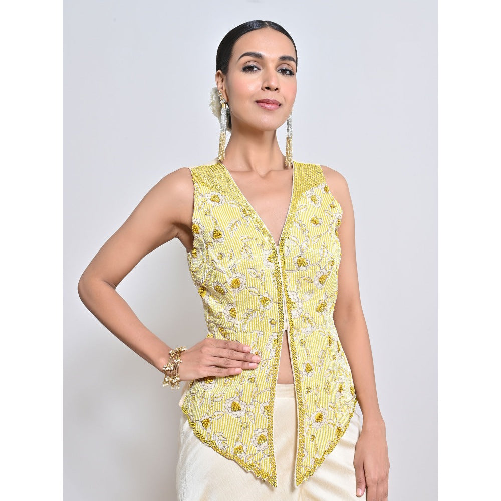 KEITH GOMES Yellow Embroidered Top with Palazzo