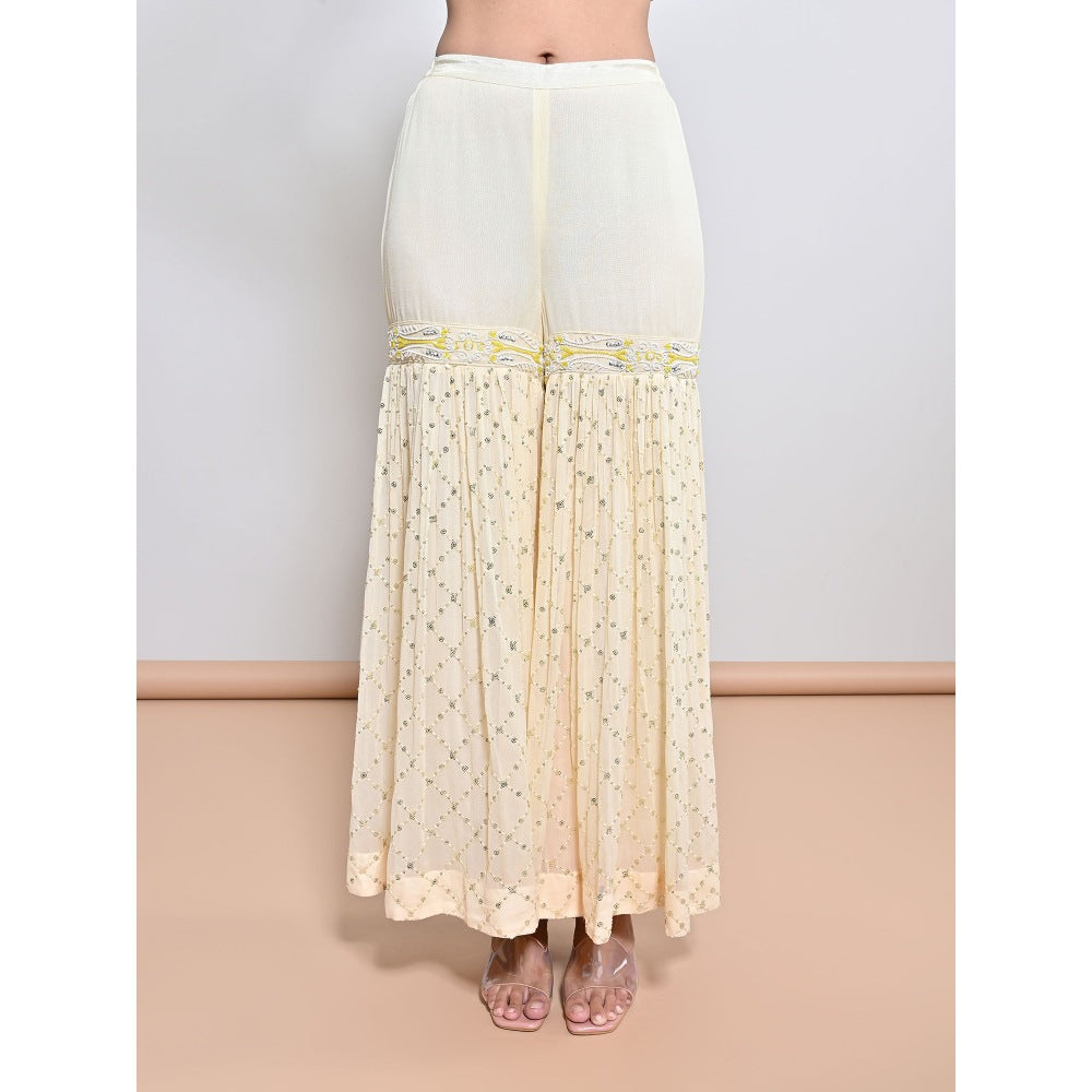 KEITH GOMES Yellow Embroidered Peplum Top with Sharara