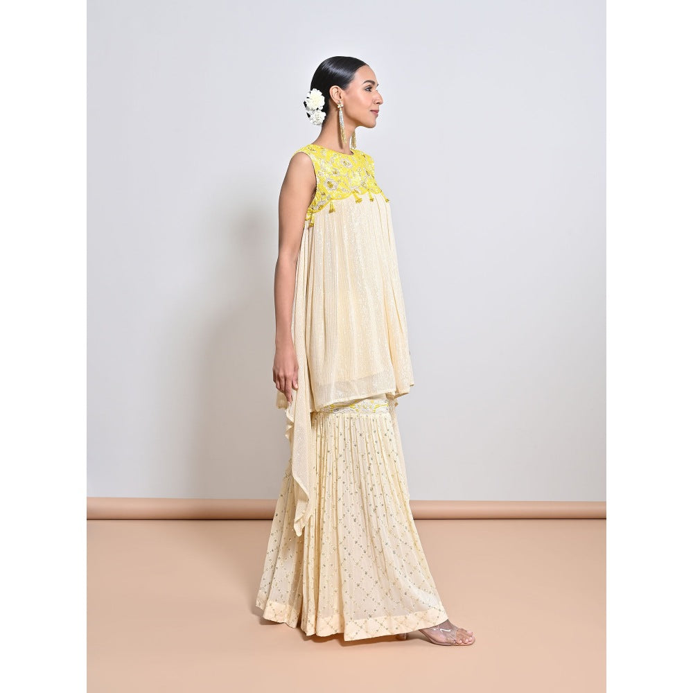 KEITH GOMES Yellow Embroidered Peplum Top with Sharara