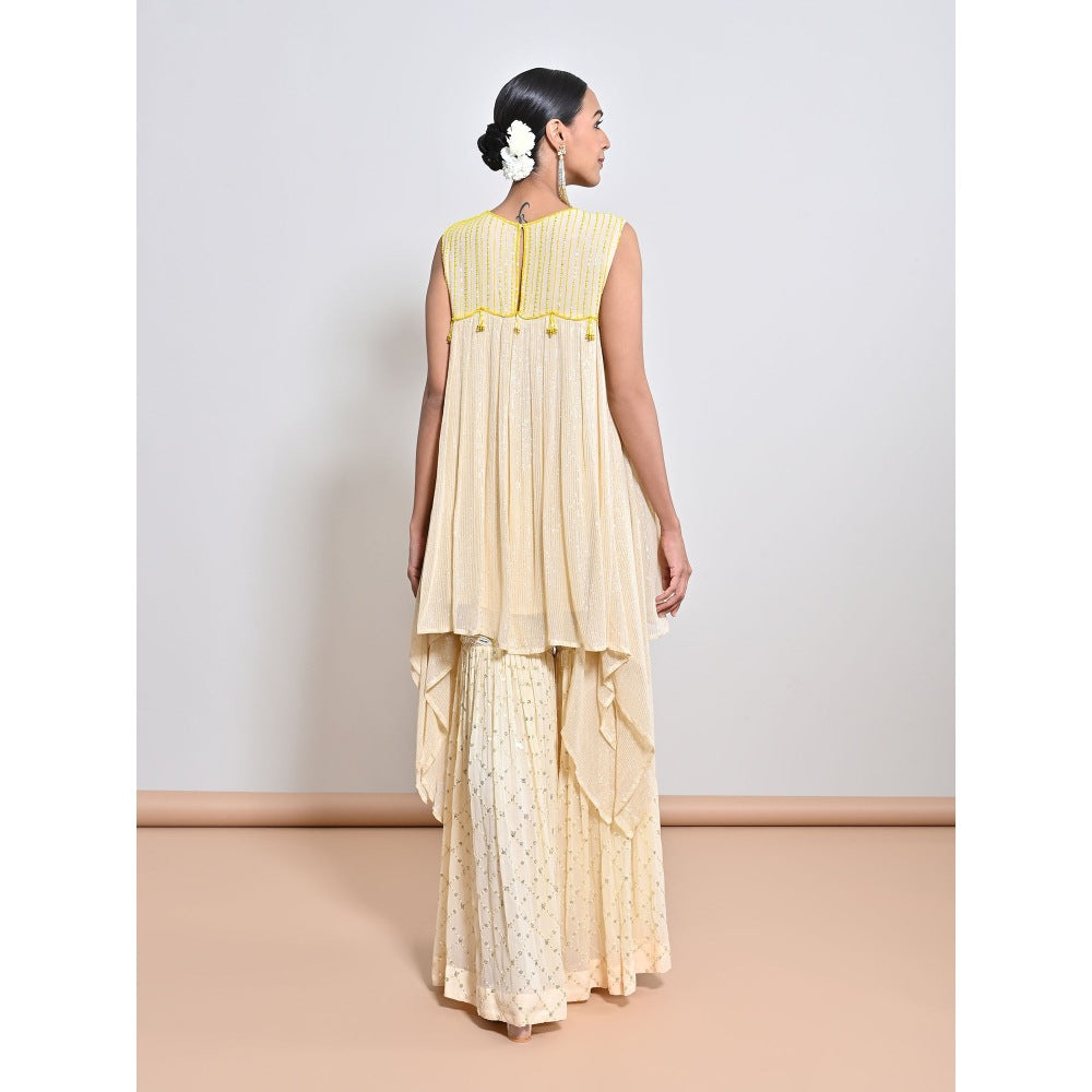 KEITH GOMES Yellow Embroidered Peplum Top with Sharara