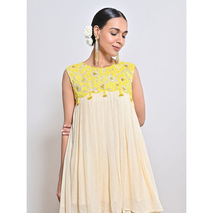 KEITH GOMES Yellow Embroidered Peplum Top with Sharara