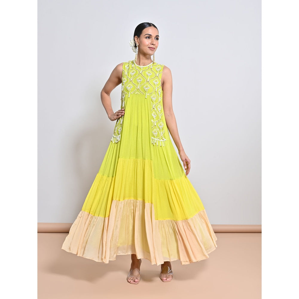 KEITH GOMES Green Embroidered Maxi Dress