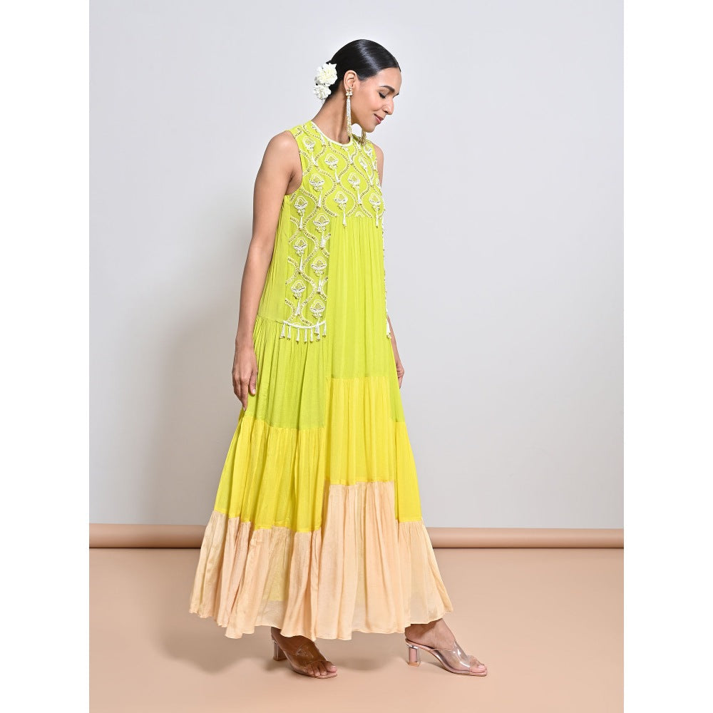 KEITH GOMES Green Embroidered Maxi Dress