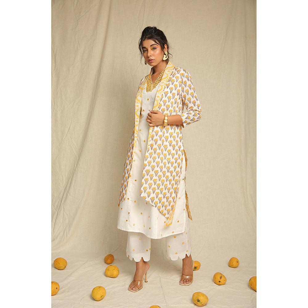 Keva Clothing Kurta Set with Cape- Set of Three - Yellow