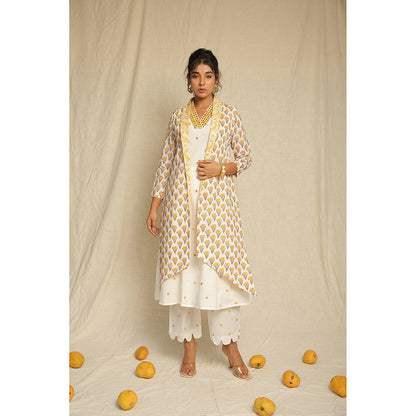 Keva Clothing Kurta Set with Cape- Set of Three - Yellow