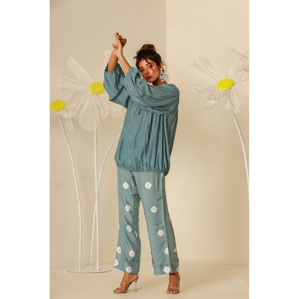 Keva Clothing Mul Embroidered & Bandhani Green Top with Pant (Set of 2)
