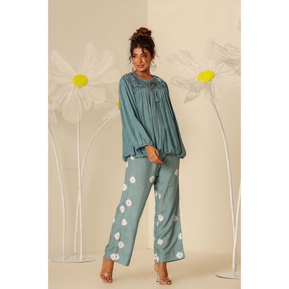 Keva Clothing Mul Embroidered & Bandhani Green Top with Pant (Set of 2)