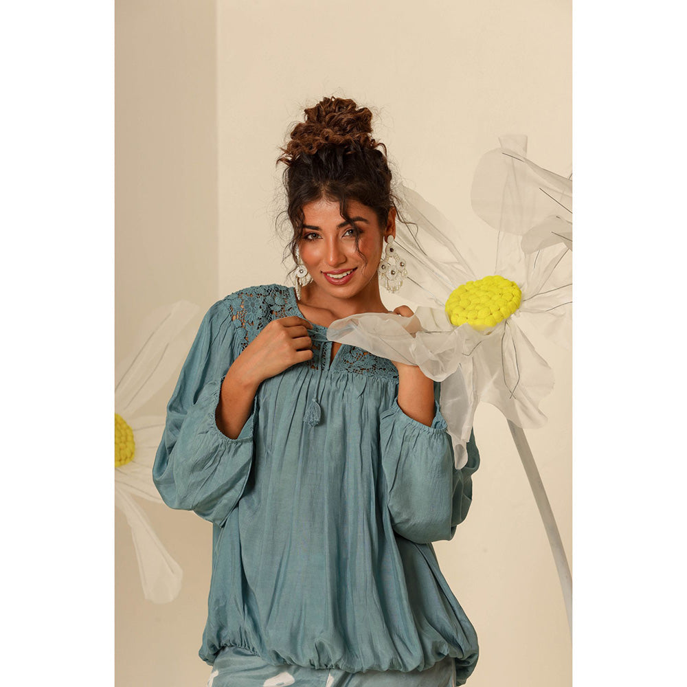 Keva Clothing Mul Embroidered & Bandhani Green Top with Pant (Set of 2)