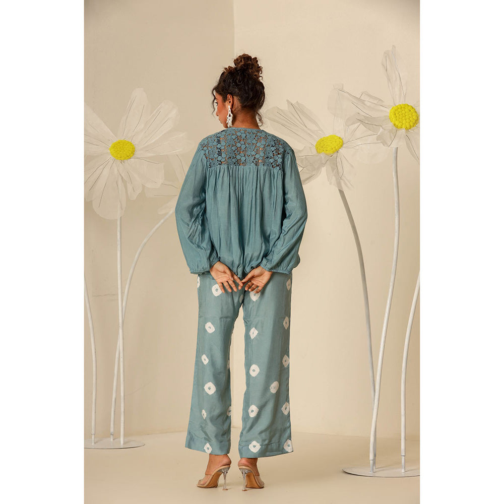 Keva Clothing Mul Embroidered & Bandhani Green Top with Pant (Set of 2)
