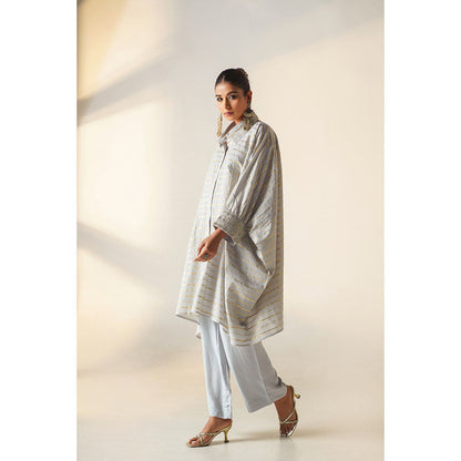 Keva Clothing Europa Blue Cotton Zari Work Embroidered Co-Ord (Set of 3)