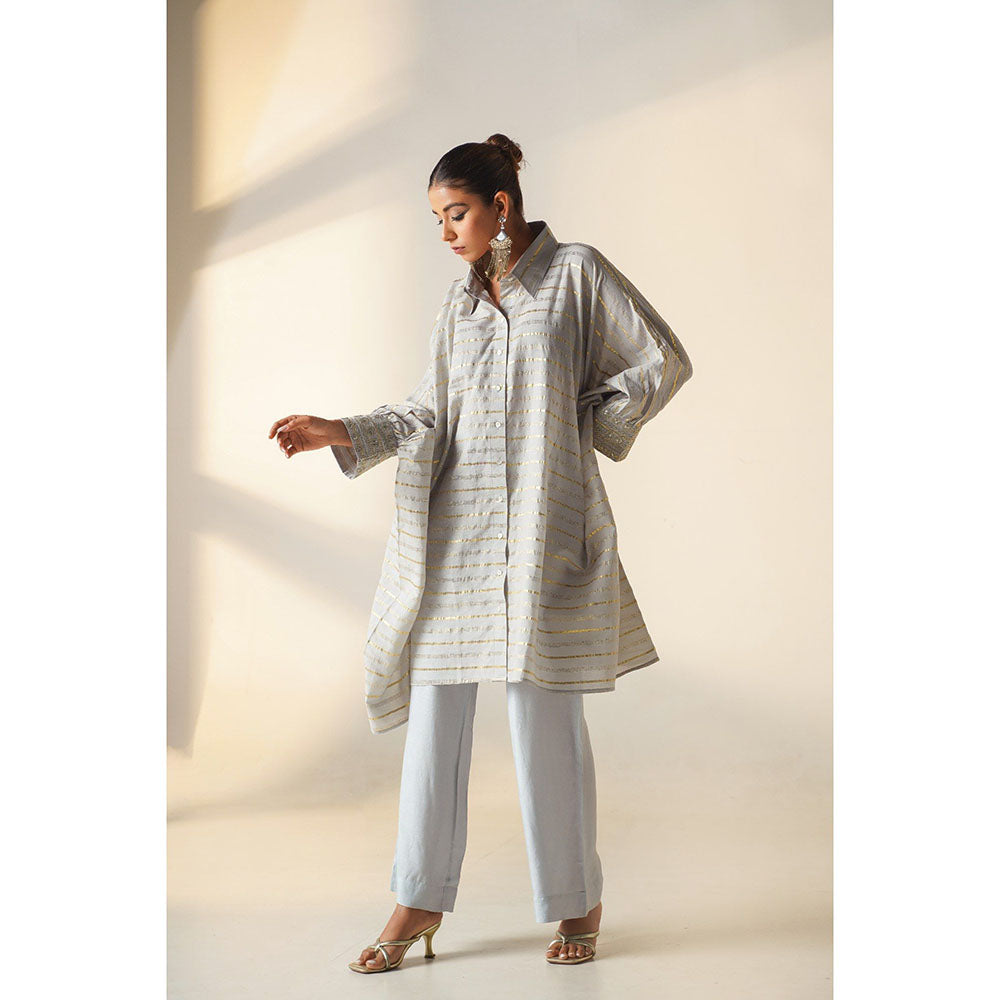 Keva Clothing Europa Blue Cotton Zari Work Embroidered Co-Ord (Set of 3)