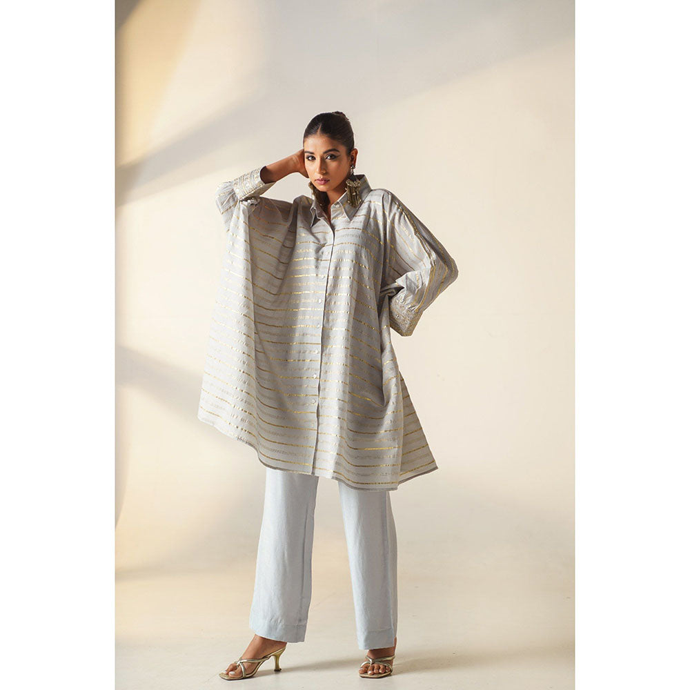 Keva Clothing Europa Blue Cotton Zari Work Embroidered Co-Ord (Set of 3)