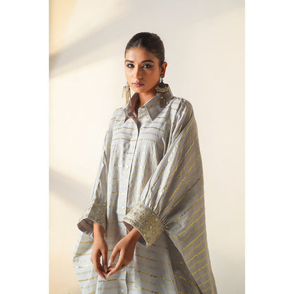 Keva Clothing Europa Blue Cotton Zari Work Embroidered Co-Ord (Set of 3)