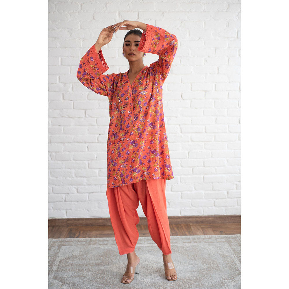 Keva Clothing Nargis Orange Kurta with Tulip Pant (Set of 2)
