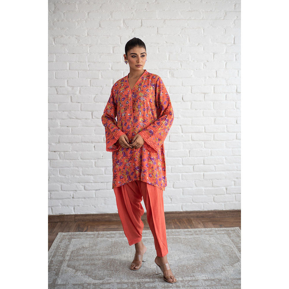 Keva Clothing Nargis Orange Kurta with Tulip Pant (Set of 2)