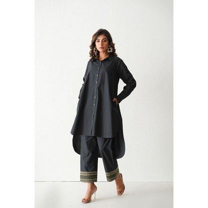Keva Clothing Mai Tai Hi Low Kurta with Pant - Black (Set of 2)