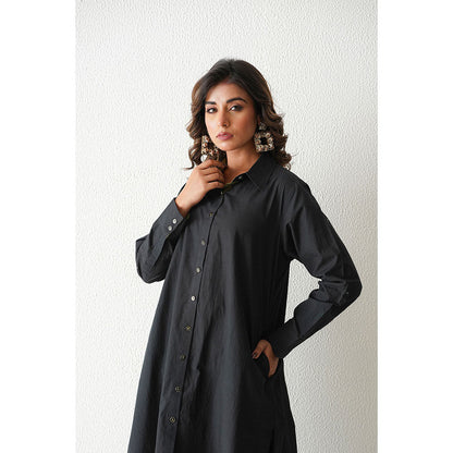 Keva Clothing Mai Tai Hi Low Kurta with Pant - Black (Set of 2)