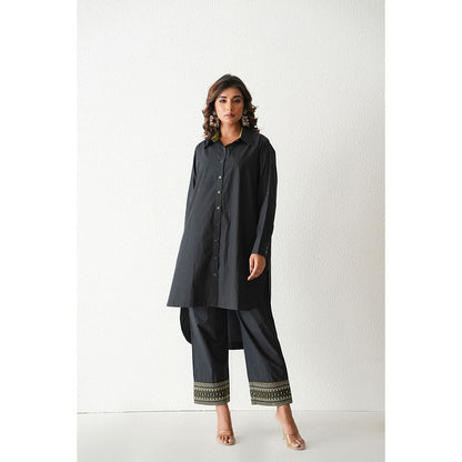 Keva Clothing Mai Tai Hi Low Kurta with Pant - Black (Set of 2)