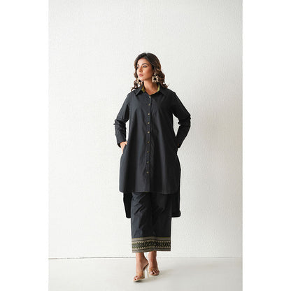 Keva Clothing Mai Tai Hi Low Kurta with Pant - Black (Set of 2)