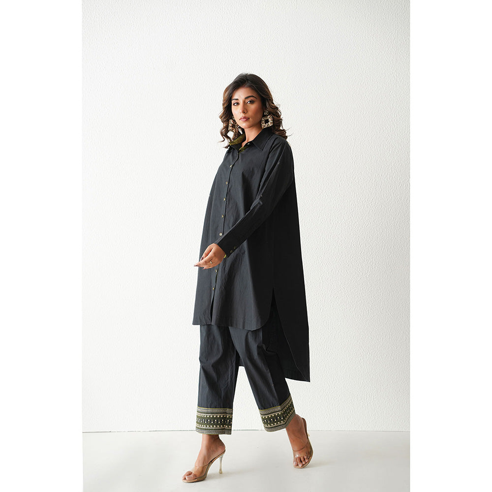 Keva Clothing Mai Tai Hi Low Kurta with Pant - Black (Set of 2)