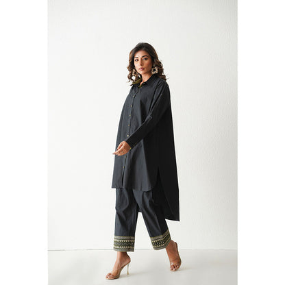 Keva Clothing Mai Tai Hi Low Kurta with Pant - Black (Set of 2)