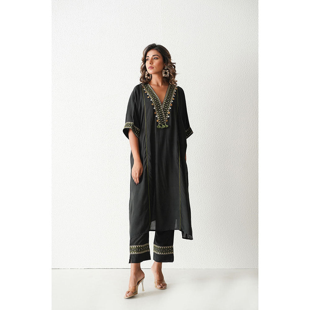 Keva Clothing Lemon Drop Kaftan with Pant - Black (Set of 2)