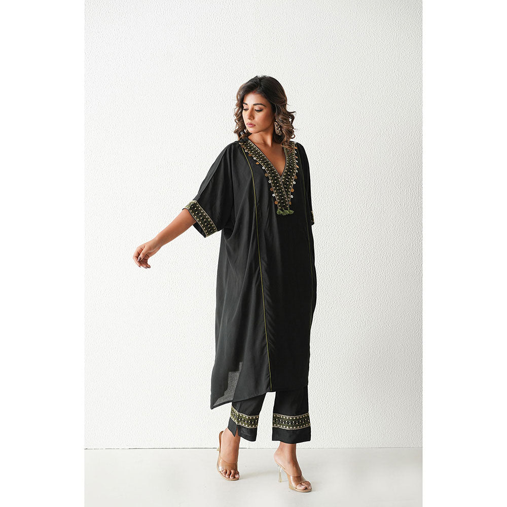 Keva Clothing Lemon Drop Kaftan with Pant - Black (Set of 2)