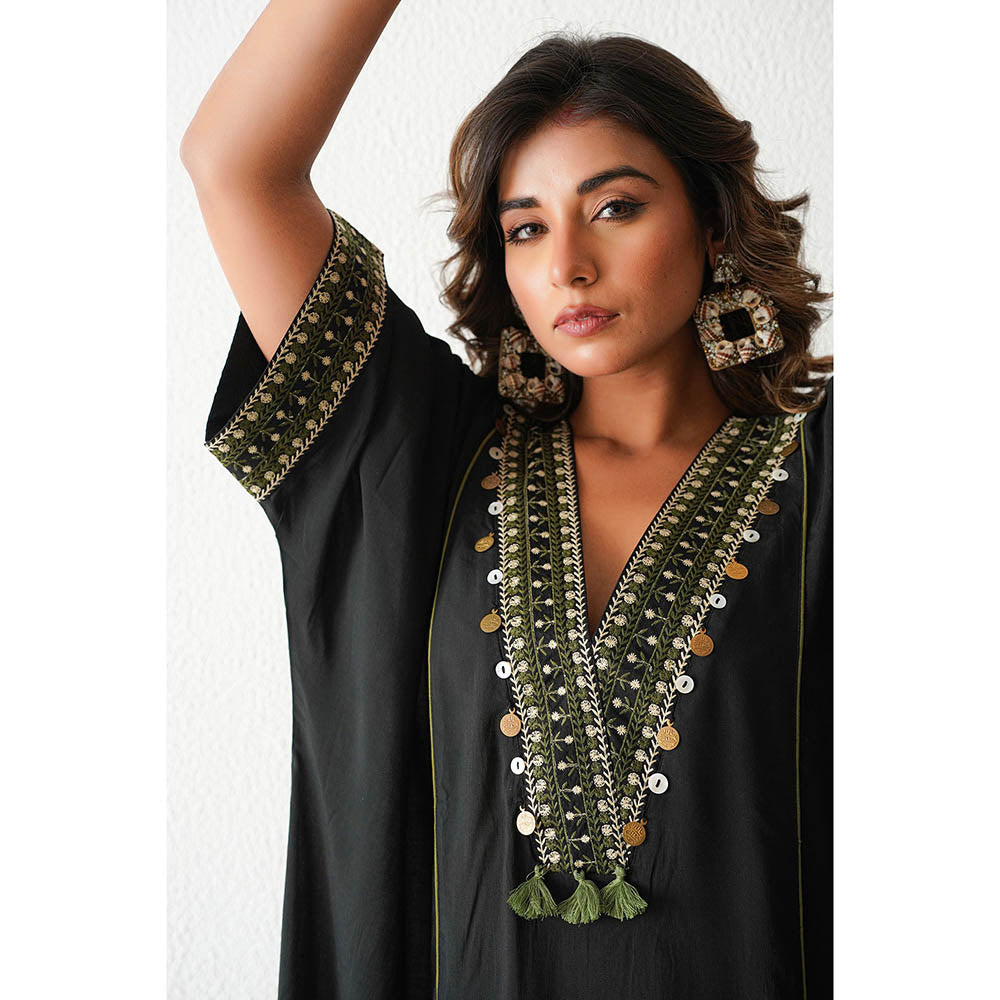 Keva Clothing Lemon Drop Kaftan with Pant - Black (Set of 2)