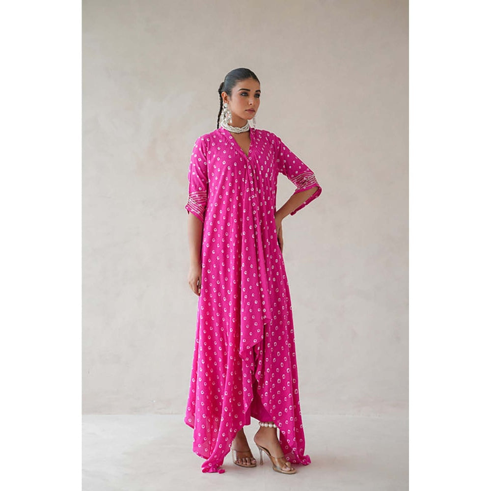 Keva Clothing Bandhani Asymmetrical Kurta with palazzo - Hot Pink