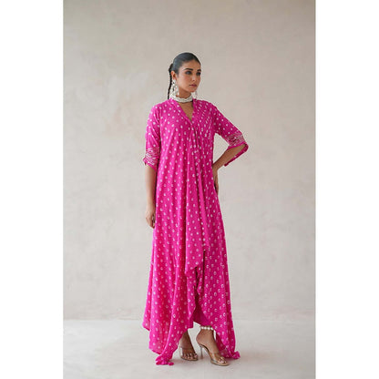 Keva Clothing Bandhani Asymmetrical Kurta with palazzo - Hot Pink