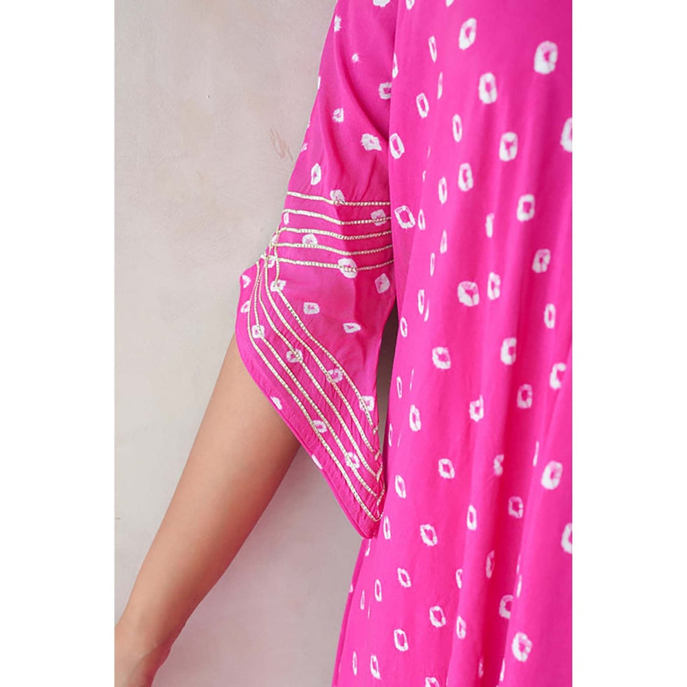 Keva Clothing Bandhani Asymmetrical Kurta with palazzo - Hot Pink