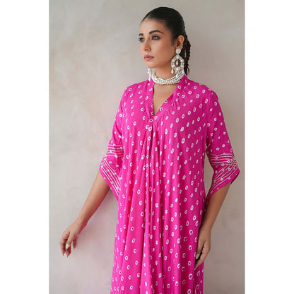 Keva Clothing Bandhani Asymmetrical Kurta with palazzo - Hot Pink