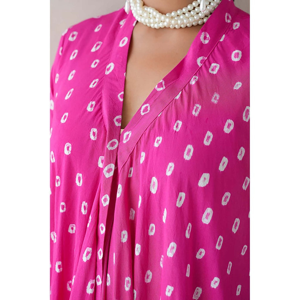 Keva Clothing Bandhani Asymmetrical Kurta with palazzo - Hot Pink