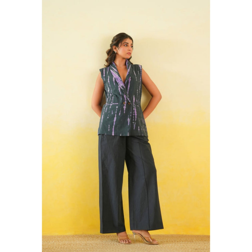 Keva Clothing Long Waistcoat And Pants Co-Ord Set Of Two In Shibori (Black And Purple)