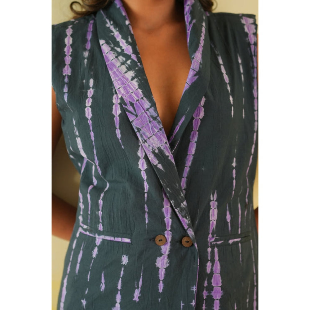 Keva Clothing Long Waistcoat And Pants Co-Ord Set Of Two In Shibori (Black And Purple)