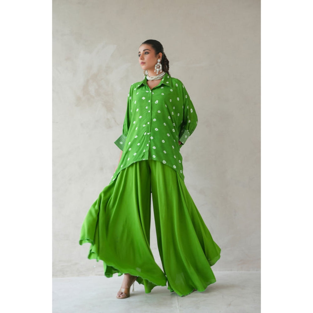 Keva Clothing Bandhani Shirt With Elephant Pants Set Of Two (Green)