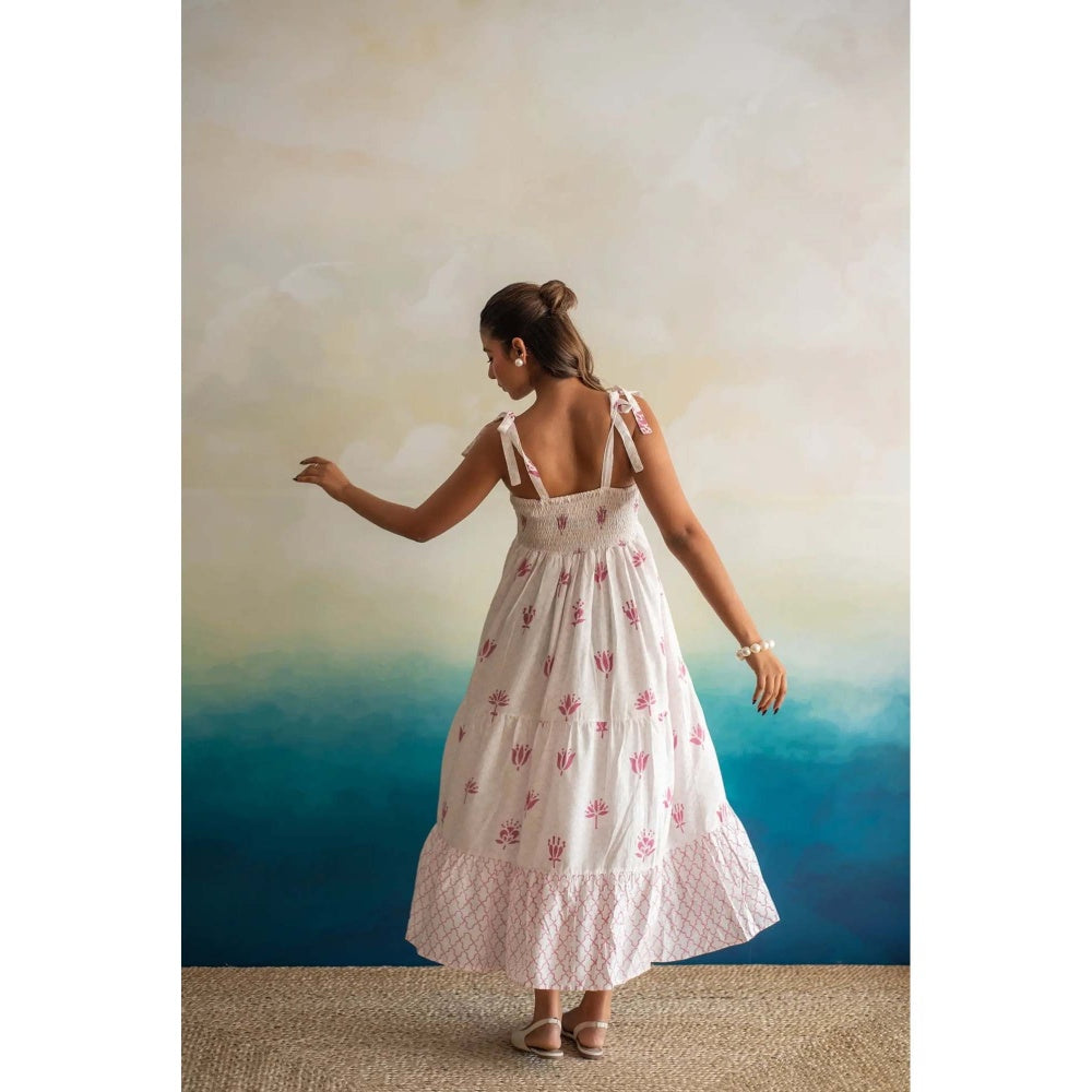 Keva Clothing Women White Muslin Abstract Midi Dress