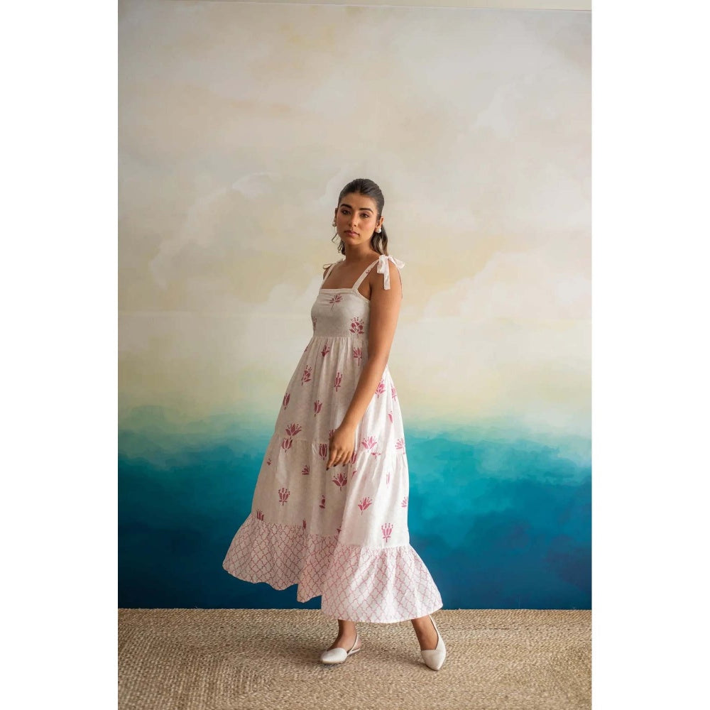 Keva Clothing Women White Muslin Abstract Midi Dress