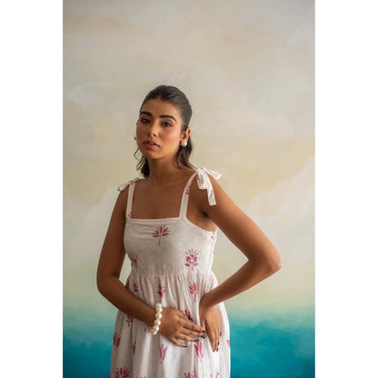 Keva Clothing Women White Muslin Abstract Midi Dress