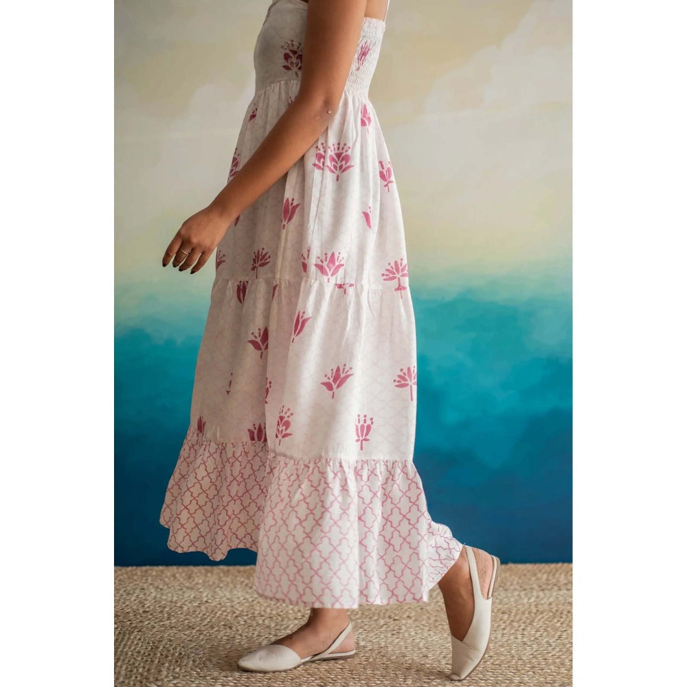 Keva Clothing Women White Muslin Abstract Midi Dress