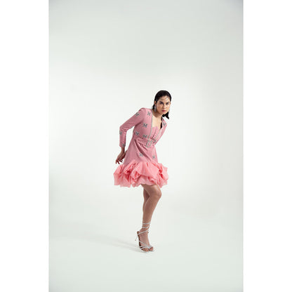 KHUMAAR SHUCHI BHUTANI The Blooming Abundance Pink Dress with Belt