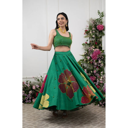 Kiran Kalsi Green Embroidered Half Lehenga and Blouse (Set of 2)